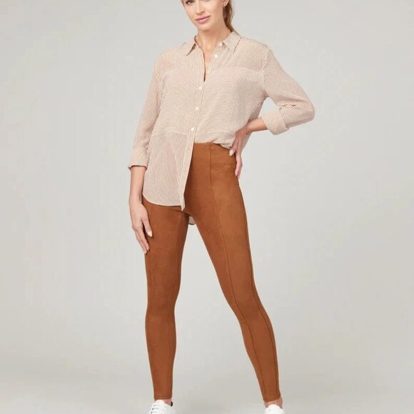 NEW Spanx Faux Suede Caramel Leggings Sz S - Picture 1 of 12